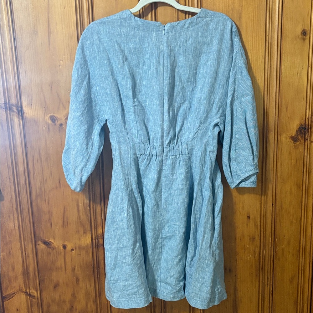 Madewell Splitneck Mini Dress in 100% Linen - Sunfaded Blue - Size 00 - Picture 14 of 15